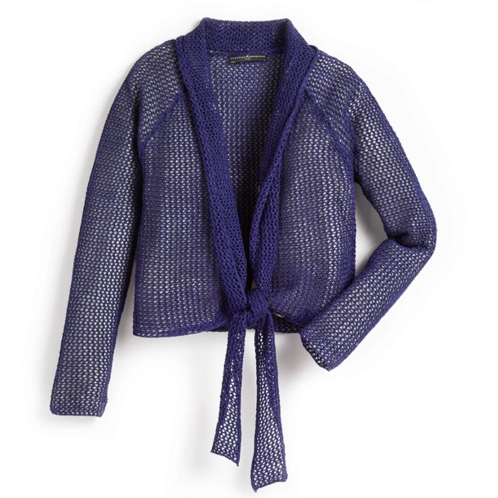 Peruvian Connection Shoreham Fishnet Waist Tie Cardigan Size XL